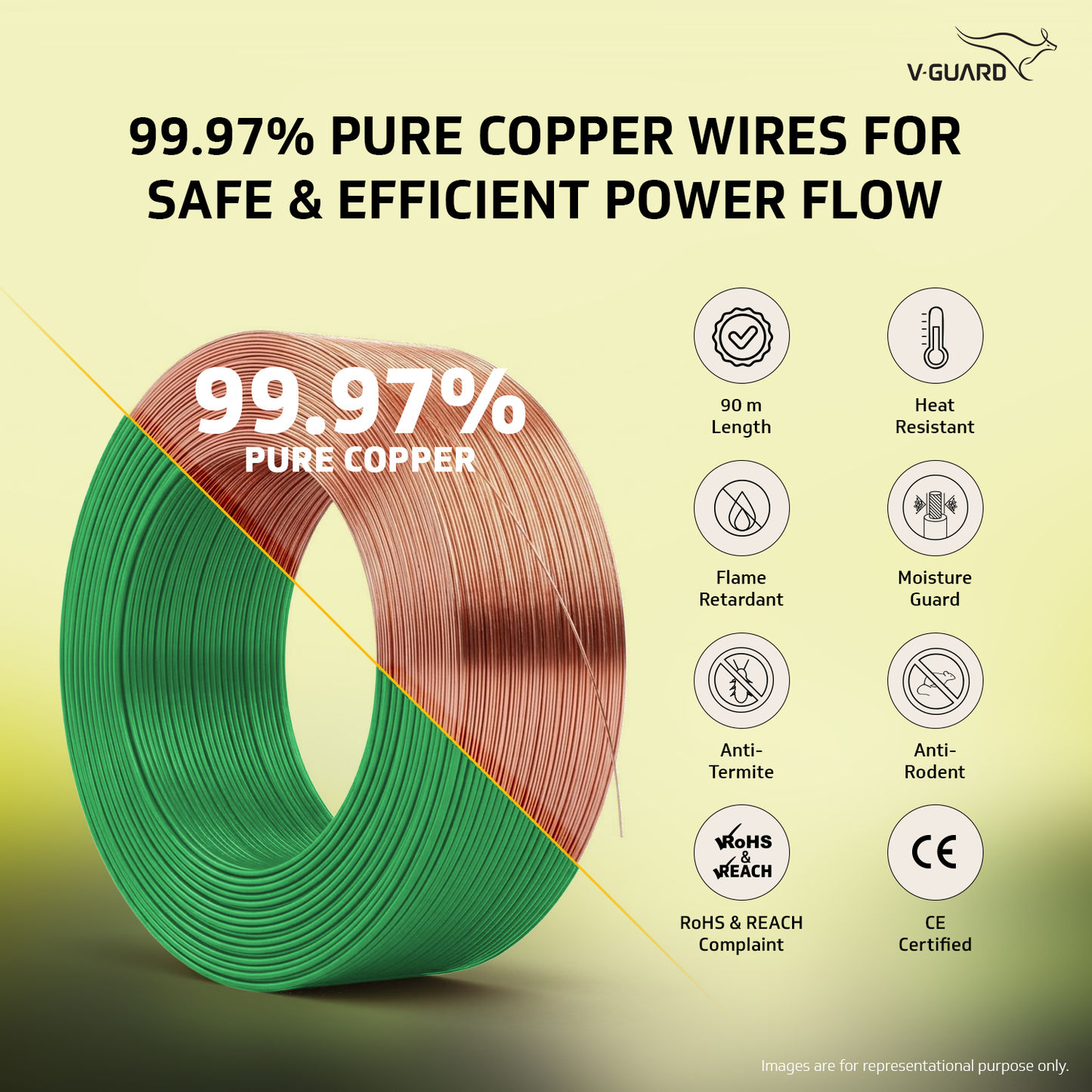 V-Guard Superio+ 4 sq mm Eco Safe Triple Layer HRFR PVC Wiring Cable, 90 m (Green)