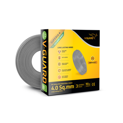 V-Guard Superio+ 4 sq mm Eco Safe Triple Layer HRFR PVC Wiring Cable, 90 m (Grey)
