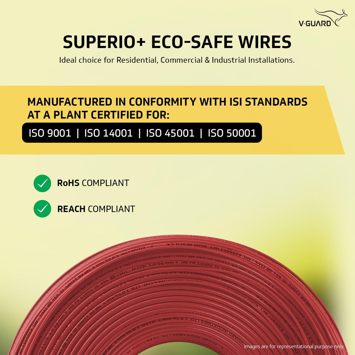 V-Guard Superio+ 4 sq mm Eco Safe Triple Layer HRFR PVC Wiring Cable, 90 m (Red)