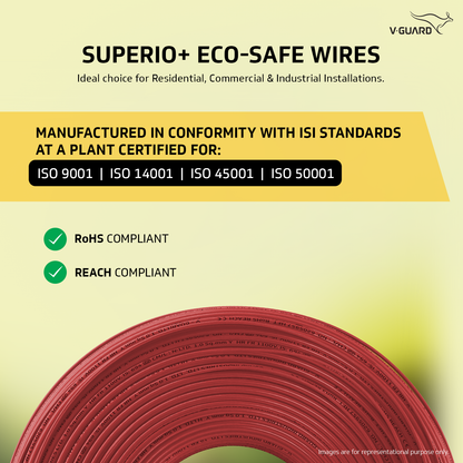 V-Guard Superio+ 4 sq mm Eco Safe Triple Layer HRFR PVC Wiring Cable, 90 m (Red)