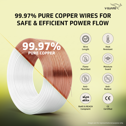 V-Guard Superio+ 4 sq mm Eco Safe Triple Layer HRFR PVC Wiring Cable, 90 m (White)