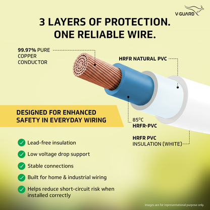 V-Guard Superio+ 4 sq mm Eco Safe Triple Layer HRFR PVC Wiring Cable, 90 m (White)