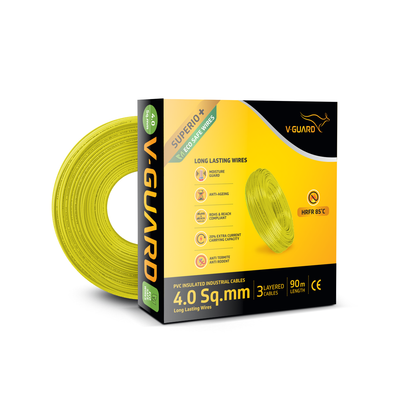 V-Guard Superio+ 4 sq mm Eco Safe Triple Layer HRFR PVC Wiring Cable, 90 m (Yellow)