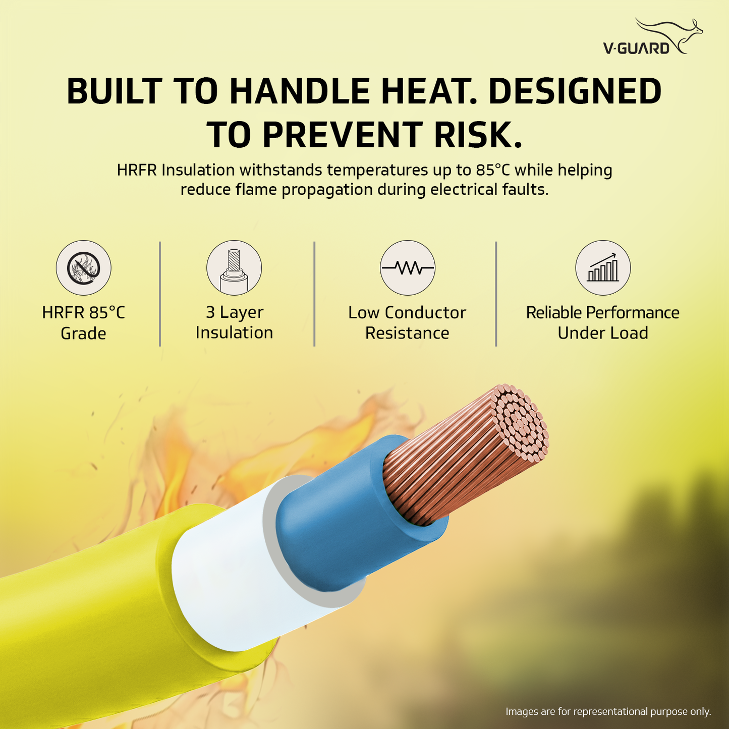 V-Guard Superio+ 4 sq mm Eco Safe Triple Layer HRFR PVC Wiring Cable, 90 m (Yellow)