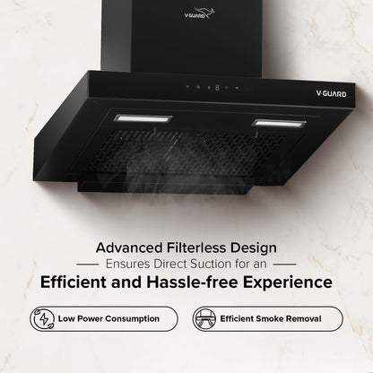 V-Guard T10 Filterless Kitchen Chimney | 60 cm| 1300 m³/h High Suction Capacity | One-Touch Heat Auto Clean | Touch Panel with Gesture Control | 1-Year Comprehensive & 5-Year Motor Coverage