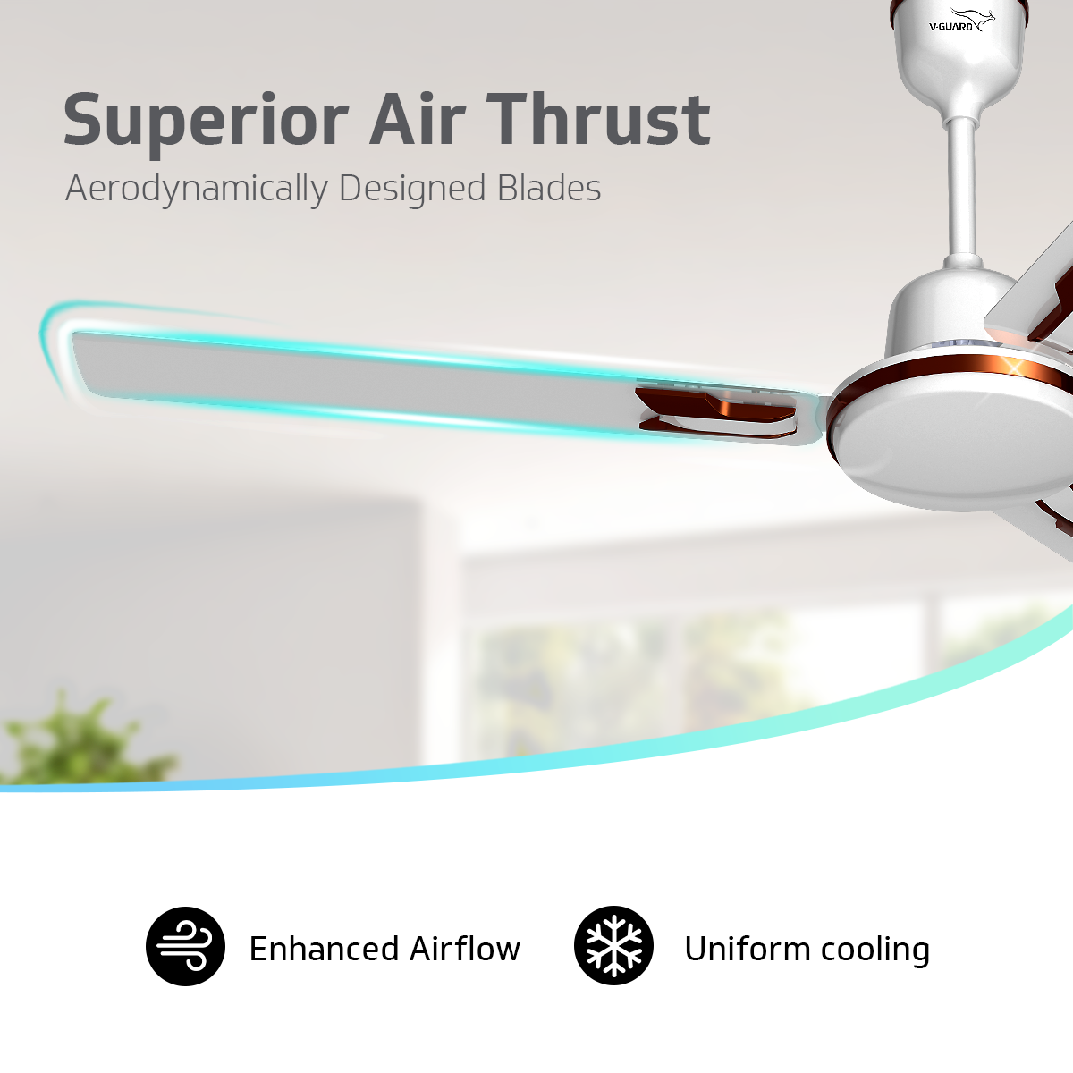 V-Guard Pace Art Bz Ceiling Fan for Home with Decorative Trims 1.2 M, Pebble