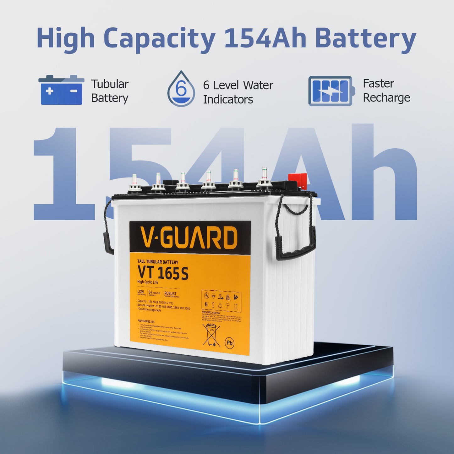 V-Guard Smart Inverter & Battery Combo (Smart Pro 1200 MiLi Digital Sine Inverter with VT 165S (154 Ah Tall Tubular Battery)) for Home, Office & Shops