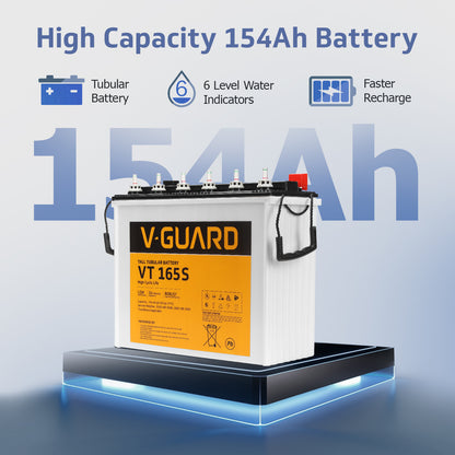 V-Guard Smart Inverter & Battery Combo (Smart Pro 1200 MiLi Digital Sine Inverter with VT 165S (154 Ah Tall Tubular Battery)) for Home, Office & Shops