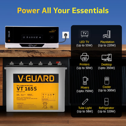 Smart Pro 1200 S Solar Inverter + VT 165S Battery combo for Home, Office & Shops