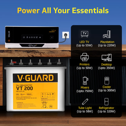 Smart Pro 1200 s Solar Inverter + VT 200 Battery Combo for Home, Office & Shops
