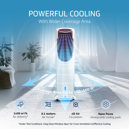 Arido T50 H DG Air Cooler for Home | Remote Comfort |50 Litre | 2 Year Warranty on Motor & Pump | White & Purple Burry