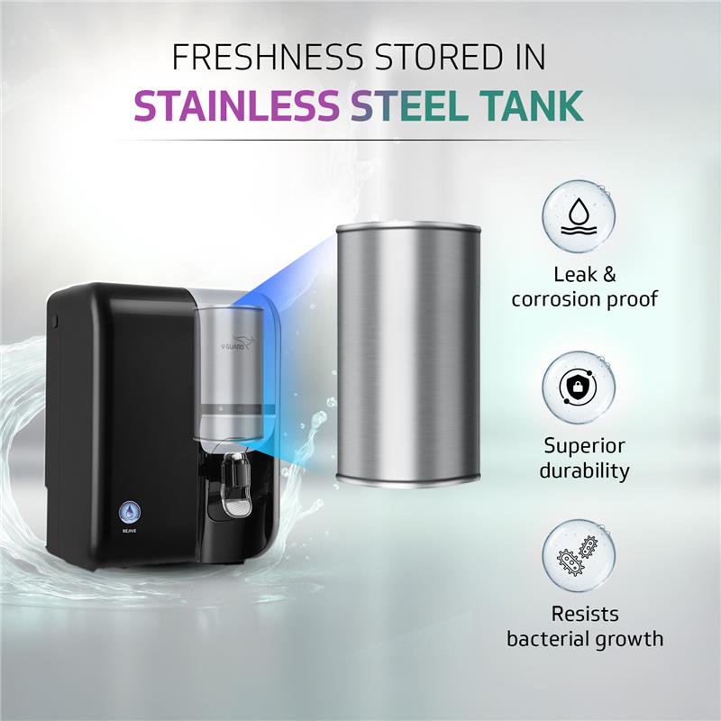 V-Guard Rejive 2X RO UV UF Alkaline Water Purifier with Stainless Steel Tank | No Service Cost for 2 Years: True Unconditional Warranty | 9 Stage RO+UV+UF+3-in-1 Health Charger | Retains Minerals | 5.5 L