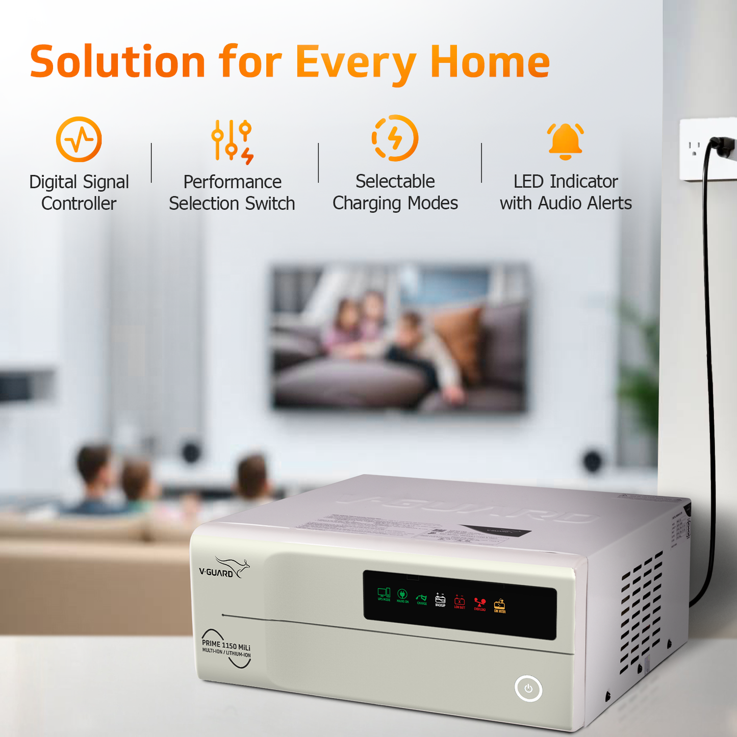 V-Guard Inverter & Battery Combo - Prime 1150 MiLi  Pure Sine Wave 1000VA/ 12V Inverter, VT 160 P (152Ah Tall Tubular Battery) for Home, Office & Shops