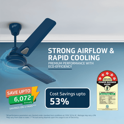 Windle Deco BLDC Ceiling fan with Remote, 1.2 m, 5-Star Rated, Admiral Blue