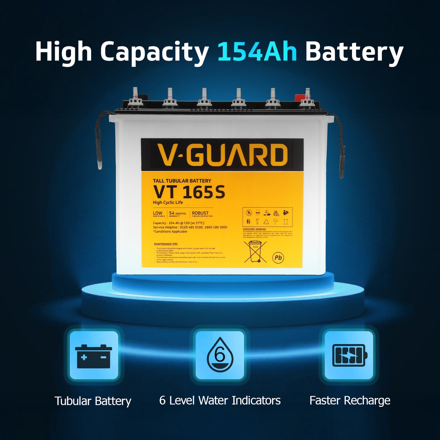 Aviolux 1100 Square Wave Inverter + VT 165S Battery combo for Home, Office and Shops