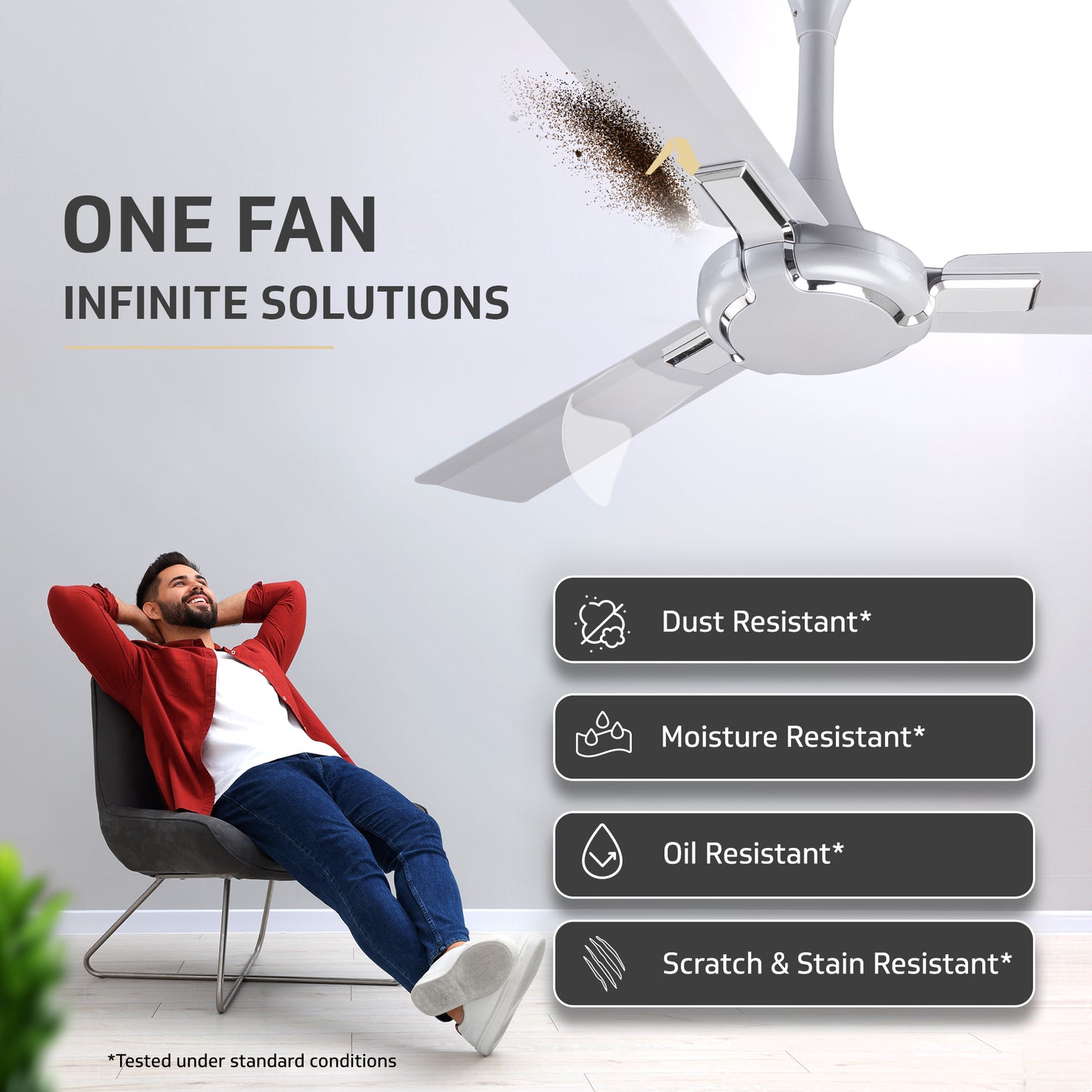 Exado Pro ES BLDC Ceiling Fan For Home, Anti Dust Coating, 5-Star Energy Saving, Remote Control, 100% Copper Motor, 1.2M (Pearl White Silver)