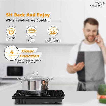 VIC 1.8 EL Induction Cooktop / 1800 Watt Electric Induction stove with 8 Power Levels |Temperature Control | Push button| Auto-cutoff | Elegant Crystal Glass Matte Finish | Fast Cooking