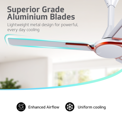 V Guard Blyzia Bs Ceiling Fan | Premium Decorative | Superior Aluminum Blades | 230 CMM Airflow | 370 RPM | Pearl White