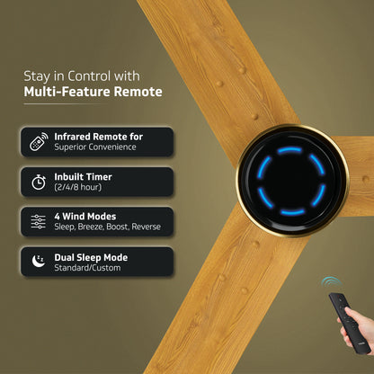 V-Guard INSIGHT-X Premium BLDC Ceiling Fan For Home | 6 Speed Settings | 5-Star Energy Saving | Convenient Remote Control | High-Speed 100% Copper Motor | 1.2M (Choco Gold Wood)