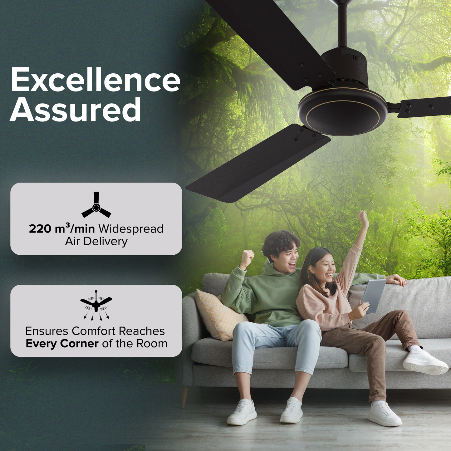 Ecowind Neo Plus BLDC Motor Ceiling Fan with Remote, 1.2 m, Brown, 5 Star Rated