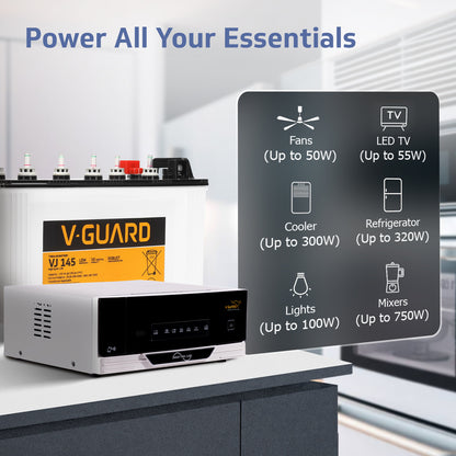 Smart Pro 1200 Inverter + VJ 145 Battery Combo for Home, Office & Shops