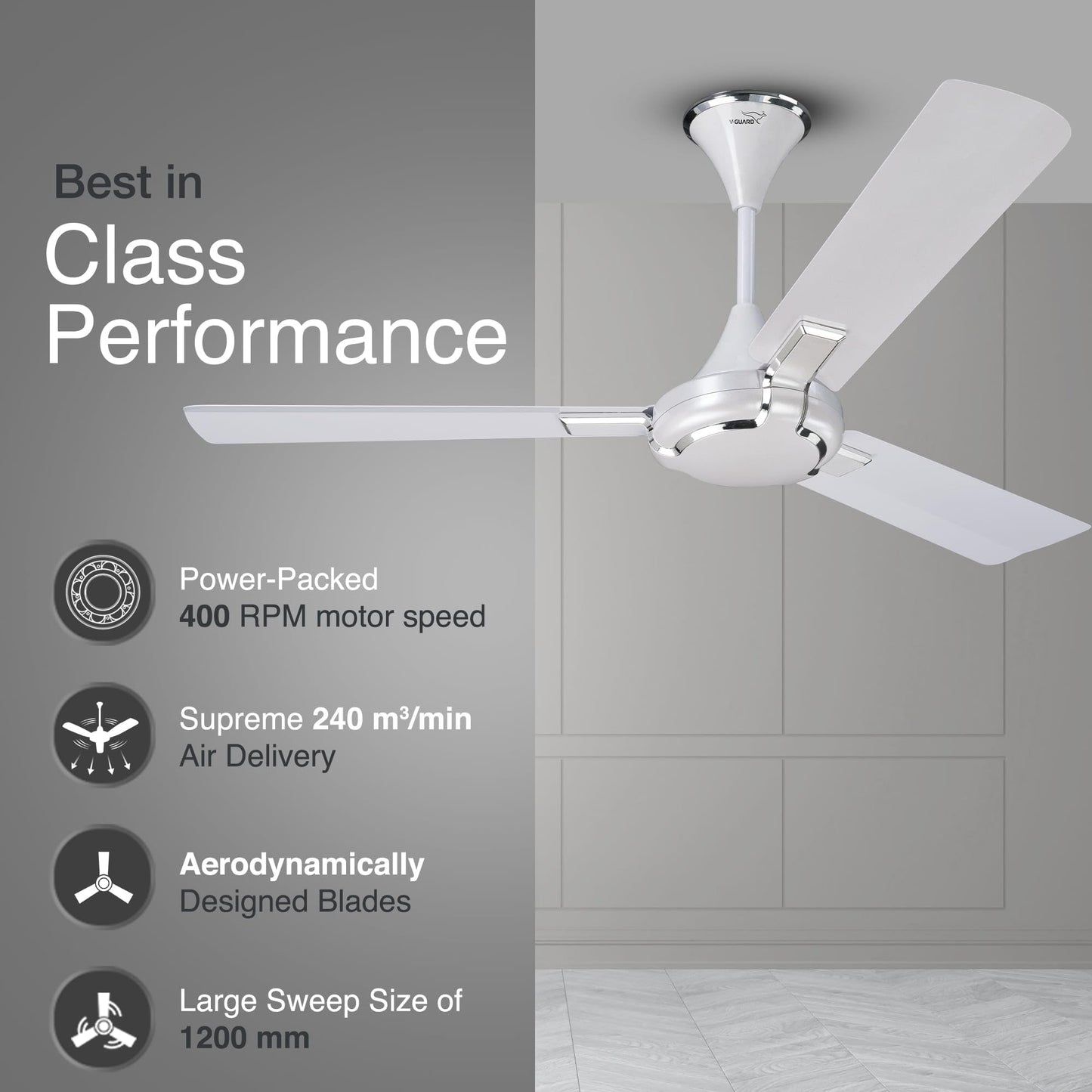 Exado Pro AS Anti Dust High Speed Ceiling Fan for Home 1.2 m, Pearl White