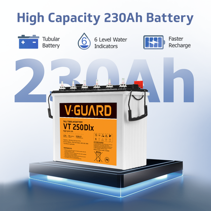 V-Guard Smart Inverter & Battery Combo (Smart Pro 1200 MiLi Digital Sine Inverter with VT 250 Dlx (230 Ah Tall Tubular Battery)) for Home, Office & Shops