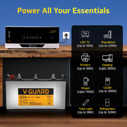 Smart Pro 1200 S Solar Inverter + VJ 145 Battery Combo for Home, Office & Shops