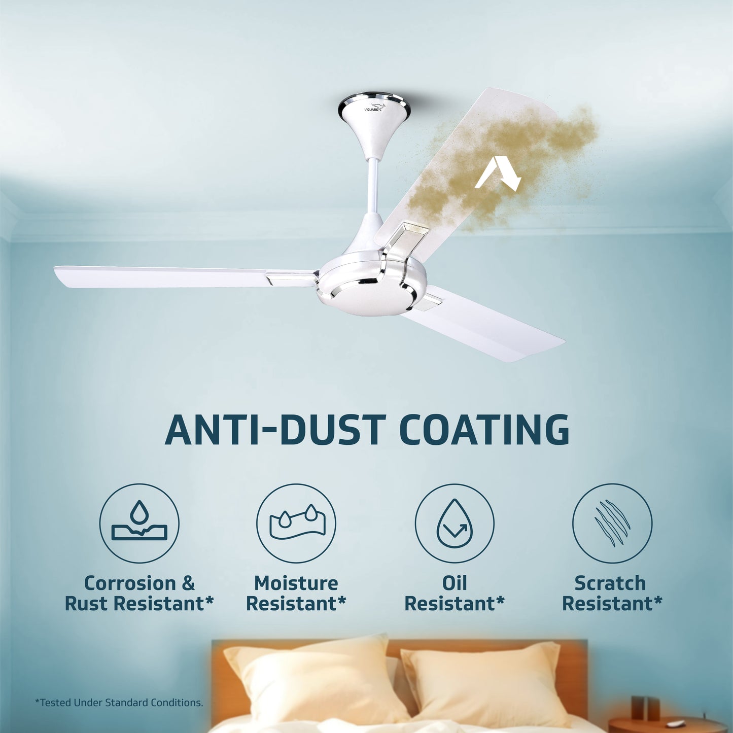 Exado Pro BS Anti Dust High Speed Ceiling Fan for Home 1.2 m, Pearl White Silver