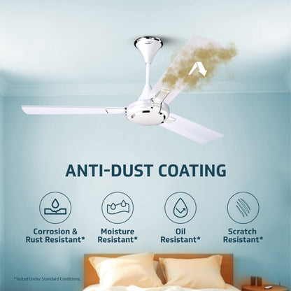 Exado Pro BS Anti Dust High Speed Ceiling Fan for Home 1.2 m, Pearl White Silver