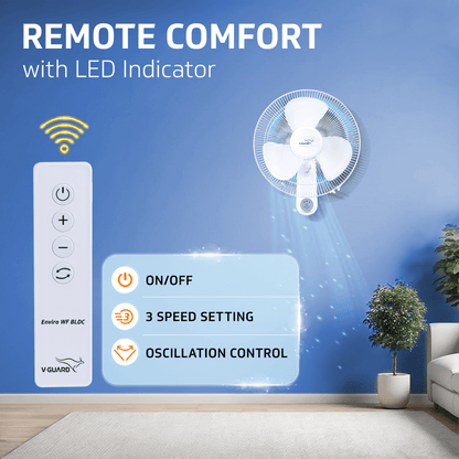 Enviro 400mm BLDC Wall Fan with Remote | 32W Energy-Efficient | 3 Speed Settings | 2-Year Warranty (White)