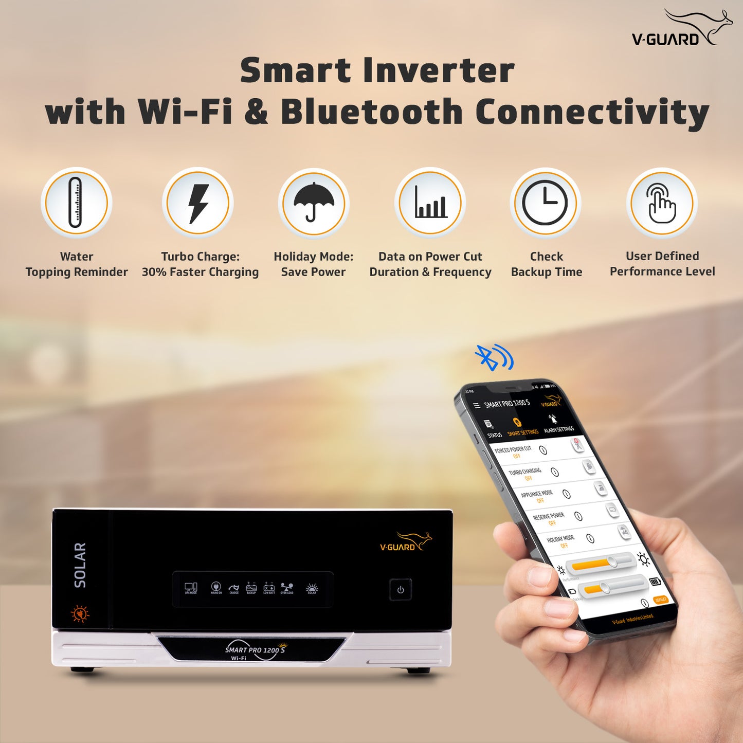 Smart Pro 1200 S Solar Inverter + VT 155D Battery Combo for Home, Office & Shops