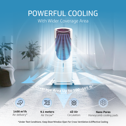 Arido T35 H DG Air Cooler for Home | Remote Comfort | 35 Litre | 2 Year warranty on main Motor & Pump | White & Purple Burry