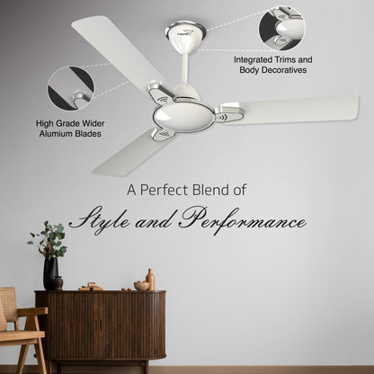 Besa Air Ceiling Fan For Home, High-Speed Copper Motor, Decorative Trims, 1.2 m, Pearl White