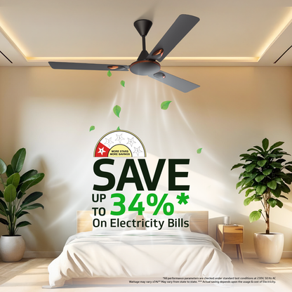 Windle Deco Zeta Ceiling Fan, 1.2 m, Matte Brown