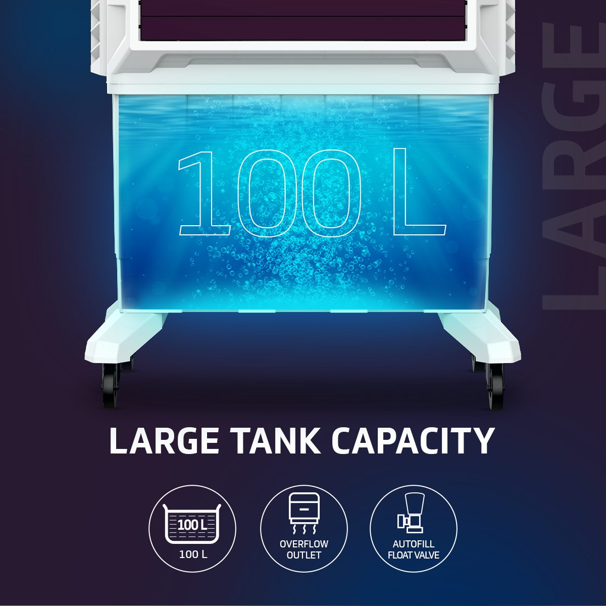 V-Guard Zivardo 100 Desert Air Cooler for Home | 100 Litre | 2 Years Warranty on Motor & Pump | White & Purple Burry