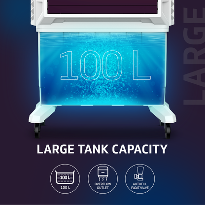 V-Guard Zivardo 100 Desert Air Cooler for Home | 100 Litre | 2 Years Warranty on Motor & Pump | White & Purple Burry