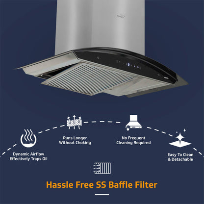A20 90cm Kitchen Chimney 1400m cmh Suction with Baffle Filter(Auto Clean, Motion Sensor)