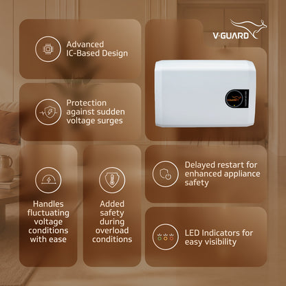 V-Guard Teucer WD 500 Stabilizer for High-Power Appliance Protection | LED Indicators | Suitable for Washing Machine, Microwave Oven, Dishwasher & Treadmill | 1 Year Warranty | White