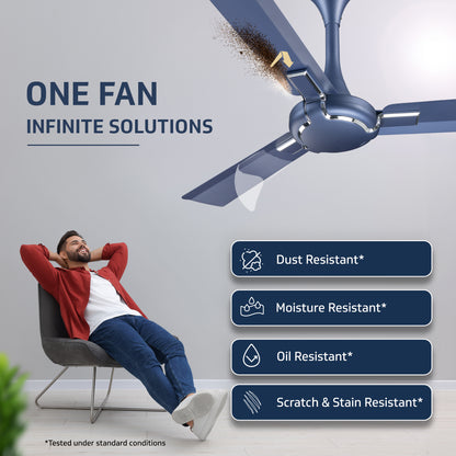 Exado Pro ES BLDC Ceiling Fan For Home, Anti Dust Coating, 5-Star Energy Saving, Remote Control, 100% Copper Motor, 1.2M (Riband Blue Matte)