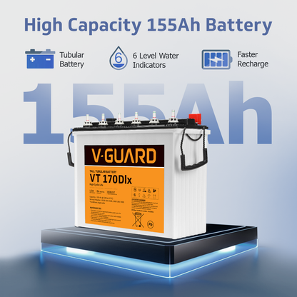 V-Guard Smart Inverter & Battery Combo (Smart Pro 1200 MiLi Digital Sine Inverter with VT 170 Dlx (155 Ah Tall Tubular Battery)) for Home, Office & Shops