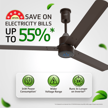 V-Guard Zenair Pro BLDC Ceiling Fan 1200 mm | BEE 5-Star Energy Saving | High-Speed BLDC Motor (370 RPM) | Remote Control with 6 Speeds, Wind & Reverse Modes |UI LED speed indicator | 2-Year Warranty | Matte Brown