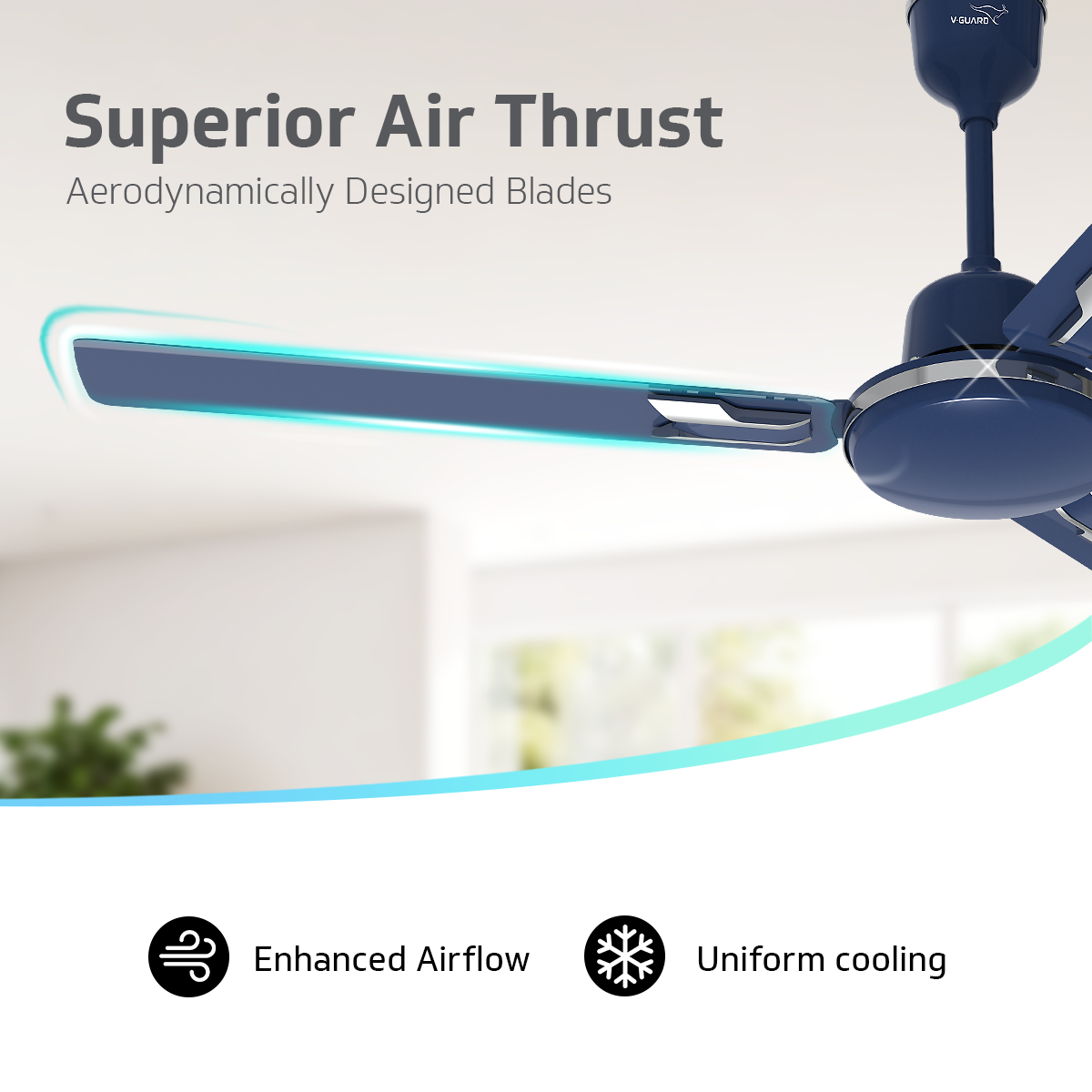 V-Guard Pace Art Bz Ceiling Fan for Home with Decorative Trims 1.2 M, Royal Blue