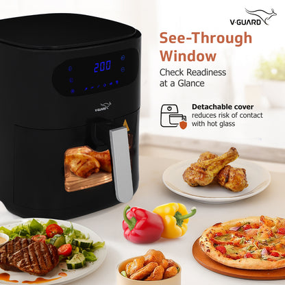 V-Guard Crispair 6.0 DG Air Fryer with See-Through Window (New Launch) | 6 L Capacity for 4-6 People | 2 Year Coverage by V-Guard | Healthy Cooking with up to 90% Less Oil | Touch Panel Control & Digital Display