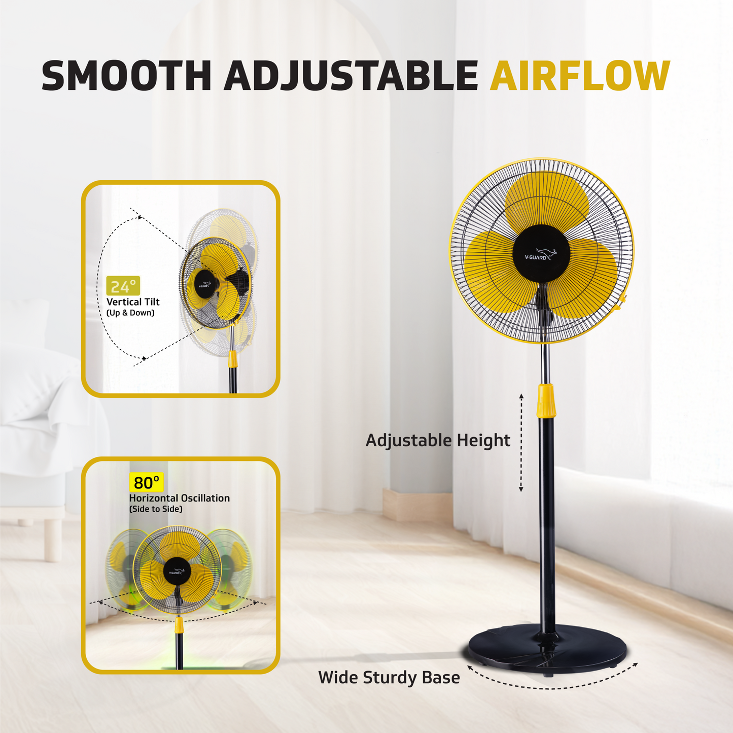 V-Guard Esfera STS Neo Pedestal Fan | 1330 RPM Motor | Customisable Tilt And Oscillation Control | Yellow Black | 40 cm (400mm)