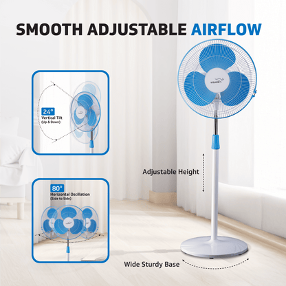 V-Guard Esfera STS Neo Pedestal Fan | 1330 RPM Motor | Customisable Tilt And Oscillation Control | White Blue | 40 cm (400mm)