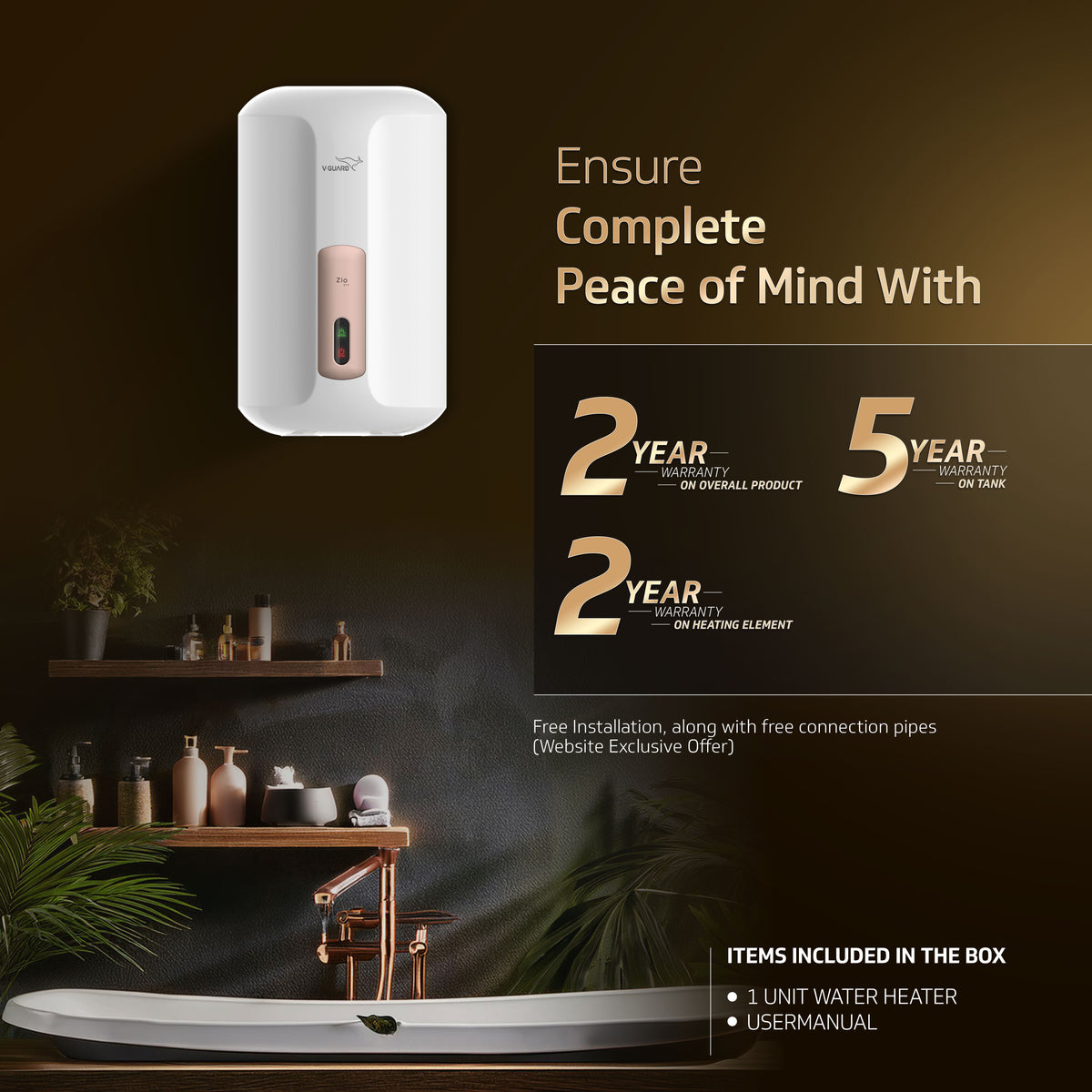V-Guard Zio Pro Instant Water Heater | 3 Litre | 3000 W Heating | White-Blue | Free Connection Pipes & Installation(₹1000/-Benefit)