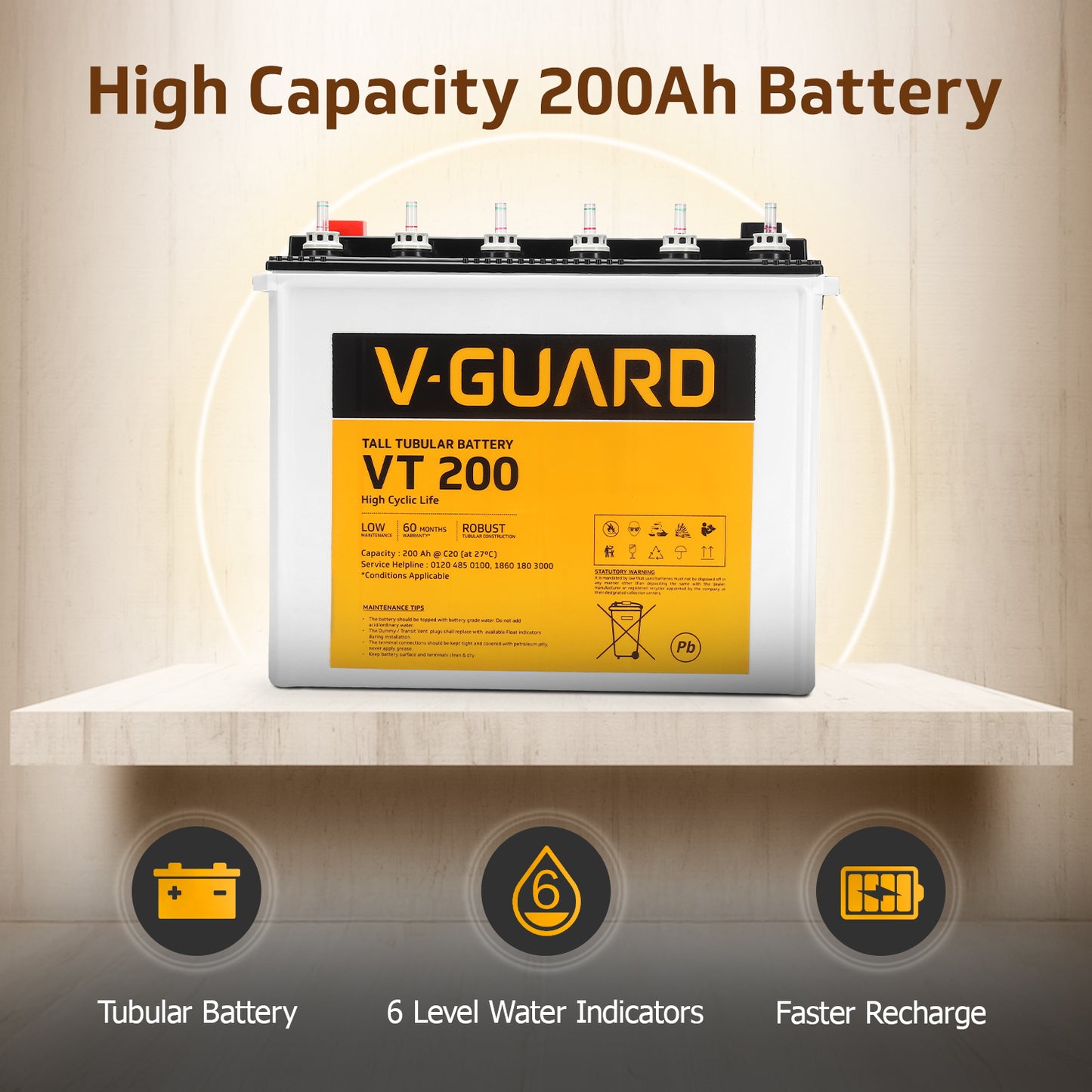 Aviolux 800 Square Wave Inverter + VT 200 Battery Combo for Home, Office & Shops