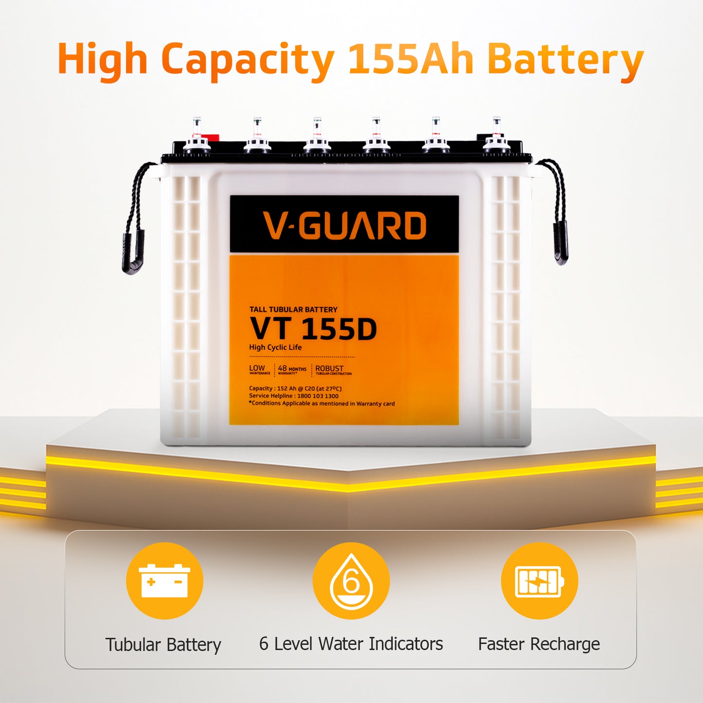 Prime 1150 Pure Sine Wave Inverter + VT 155D Battery Combo for Home, Office & Shops