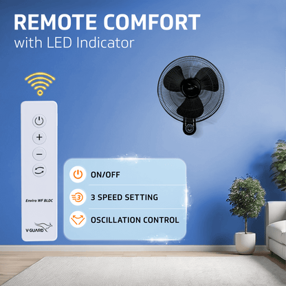Enviro 400mm BLDC Wall Fan with Remote | 32W Energy-Efficient | 3 Speed Settings | 2-Year Warranty (Black)